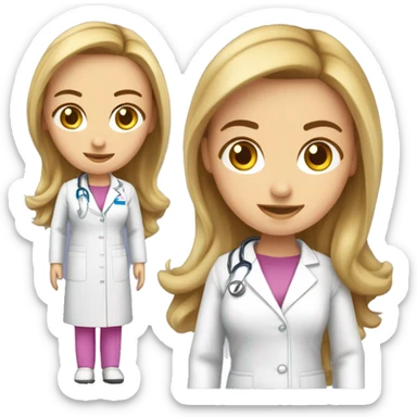 Mujer joven medico, de cabello rubio largo con fonendoscopio rosado y delantal blanco sticker