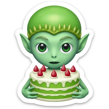 alien holding a cake sticker