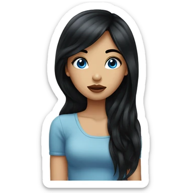 Beautiful girl with long black hair blowing kisses, blue eye sticker
