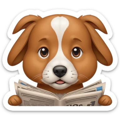 Friendly dog getting bopped on the nose by a newspaper. sticker