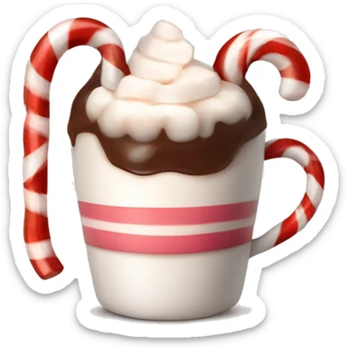 Cute hot chocolate with marshmallows on top and a candycane sticker
