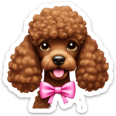 Brown poodle with a pink bow sticker