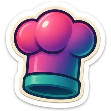 chef's hat emoji, playful and modern with gradient FF4D67, 9D34FF, 10B981 gradient, vibrant sticker