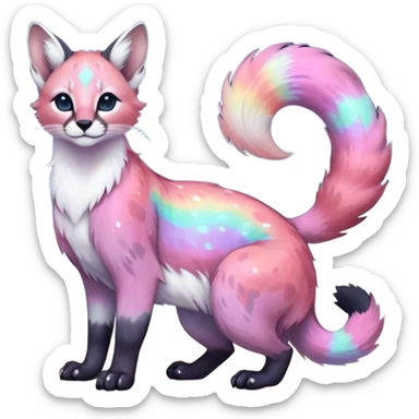 Colorful nebulae nebula starry galactical shiny tropical pale light fruity pastel white glorious iridescent divine exotic cute cool beautiful beautiful fantasy-caracal-civet-genet-sergal-vernid-Cacomistle-Trico-oncilla-animal-Fakémon-hybrid-fursona (full body) sticker