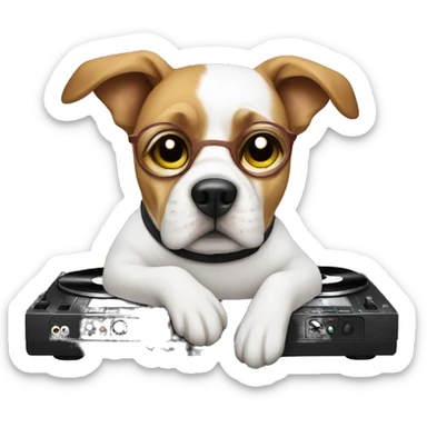 Dog on DJs decks  sticker