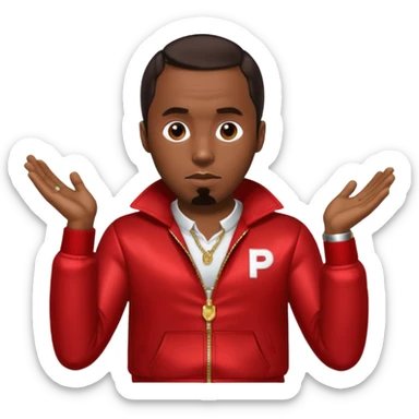 P Diddy with dark brown hair, metallic red outfit sticker