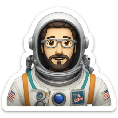 caucasian dark-bearded astronaut with white-glasses sticker
