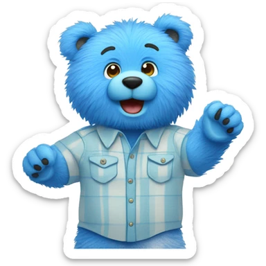 Blue fuzzy bear wearing button up shirt and waving hi sticker