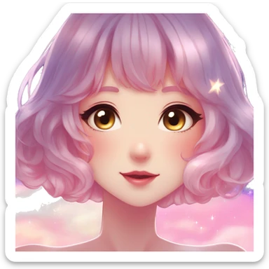 Gorgeous anime style lady blushing face dreamy idol model colorful shiny stars galaxy kawaii cottagecore pearly petite simplistic aesthetic trending style sticker
