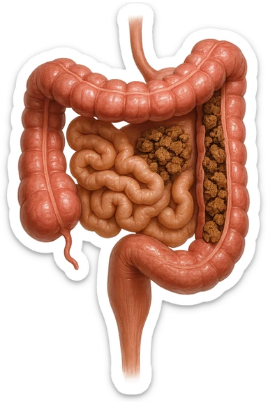 intestino umano anatomico realistico con feci spezzettate iperrealistiche sotto sticker