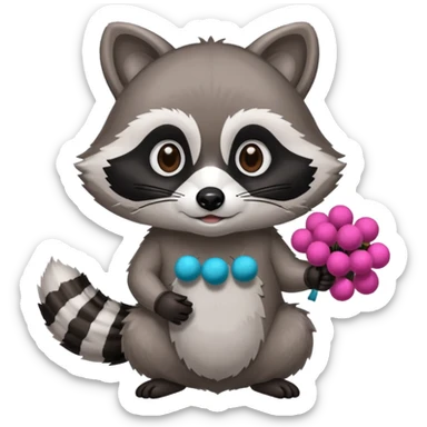 Mache einen Waschbären der PomPons in der Hand hält. sticker