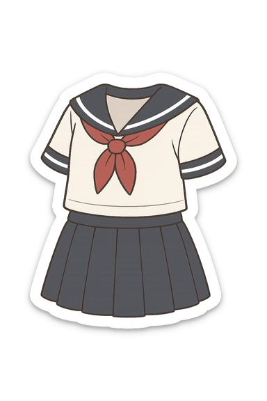 Create a chibi style outfit layer matching the pose and proportions of the referenced model. The image should contain only clothes without body, face, or background, designed as a layer to be placed on the figure. sticker