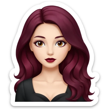 young glamorous woman 
Long waist-long hair
middle part
slightly wavy
dark burgundy hair 
 sticker