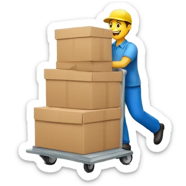 a mover with a trolley loaded with 3 packed boxes sticker
