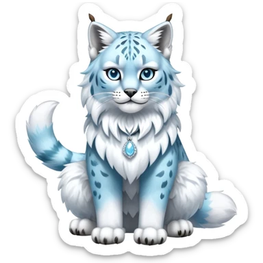 Fancy deluxe luxurious aesthetic elegant Snowy fluffy Ice-type Fakémon-Lynx full body with beautiful accessories and apparels sticker