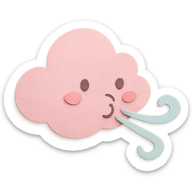 soft pastel pink cloud blowing gentle pastel wind, no arms, no legs, full body, soft pastel kawaii paper craft style sticker