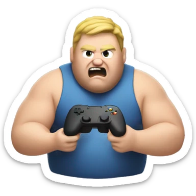 Fat guy raging playing video game sticker