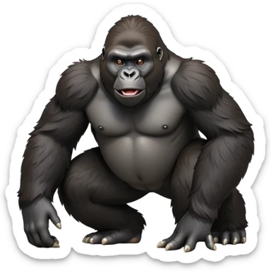 cinematic-gorilla-realistic-full-body-on-all-fours-emoji,-exuding-strength,-thick-dark-fur-in-the-light,-head-tilted-dramatically,-deep-friendly-eyes-filled-with-intense-intelligence,-simplified-yet-realistic-focused-features,-highly-detailed, zoomed out friendly  sticker