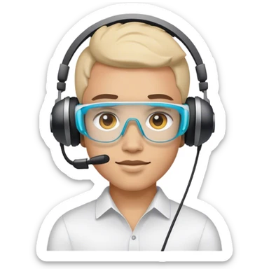 designer with a vision pro head set sticker