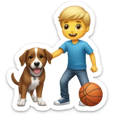 a little boy throwing ball to the dog sticker