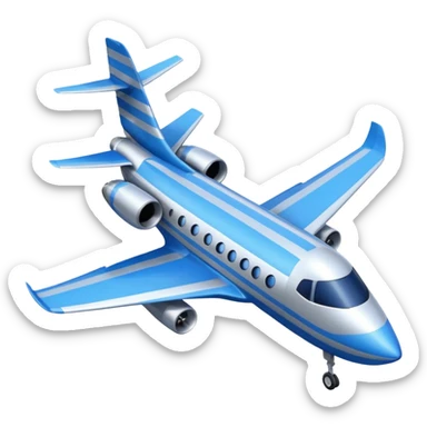 A compact jet with a blue-striped body and angled wings, climbing upward with steady power.
 sticker