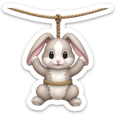 A bunny hanging tightly from a rope  sticker