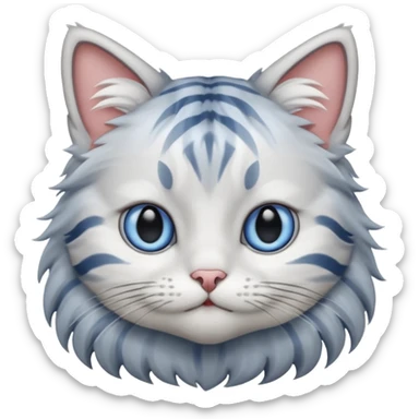 striped cat with white and gray hair and blue eyes sticker