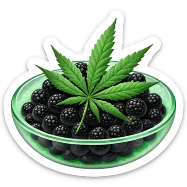 frozen caviar with cannabis leaf sticker
