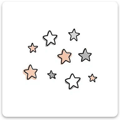 multiple stars in different sizes and shapes in pastel colors dd9fb0, ffc6d3, a3bfc9, c4bee2, f1b091, hand-drawn doodle style sticker
