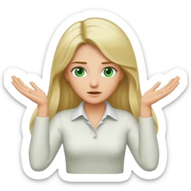 lady with long blonde hair, green eyes throwing arms in the as if confused sticker