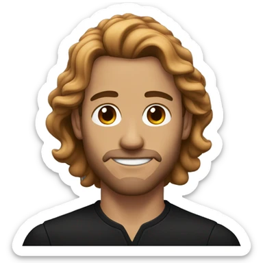 a man with auburn long wavy hair, stubble, black clothes, kohl in his eyes sticker