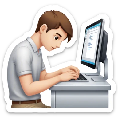 Looking down at the workstation. sticker