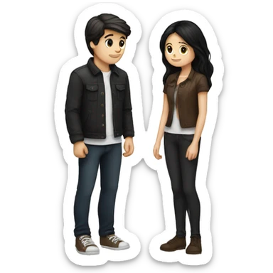 White boy with short brown hair couple kiss white girl with long black hair sticker