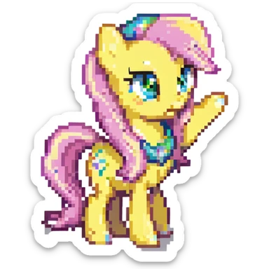 Fluttershy waving a hoof pixel art style sticker
