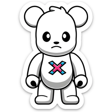cool graffiti style bearbrick with X crossed eyes, designer logos, bling jewelry sticker
