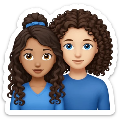 Two best friends .bestie 1: beige skin with brown long hair and blue eye. Bestie 2:mixed race skin with curly black hair and brown eye sticker