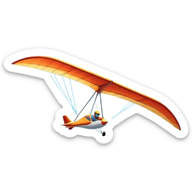 A hang glider soaring through a bright blue sky, wings wide open as the pilot glides gracefully above mountains or coastline. The scene captures the sense of freedom, height, and serenity, with sunlight illuminating the glider and soft clouds drifting nearby. sticker