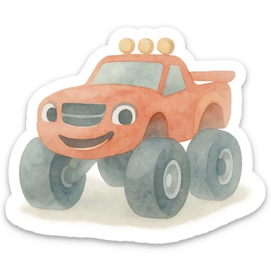 Blaze from Blaze and the Monster Machines as a watercolor emoji, soft edges, artistic feel sticker