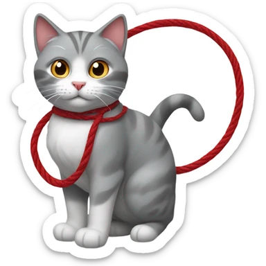 Cat gray and white with lazo red sticker
