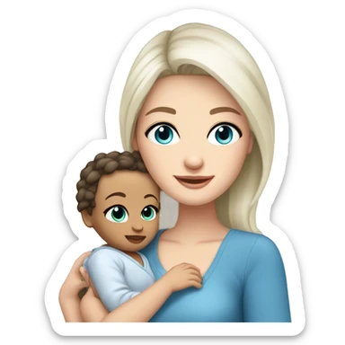 mom holding newborn baby girl with blue eyes white skin dark hair and white skin newborn white girl baby sticker
