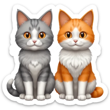 a realistic looking very fluffy grey and white cat with grey legs and white paws, sitting next to another cat sticker
