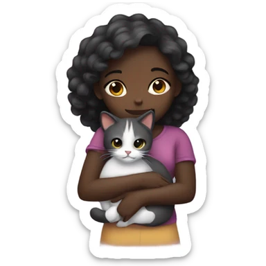 Dark skin girl hugging cat sticker