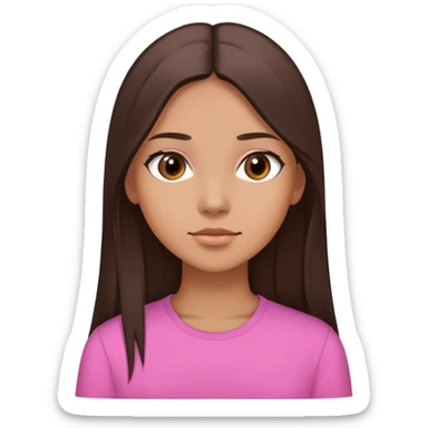 Feminine girl with light brown skin, dark straight long hair and dark eyes, wearing a pink shirt, profile picture style sticker