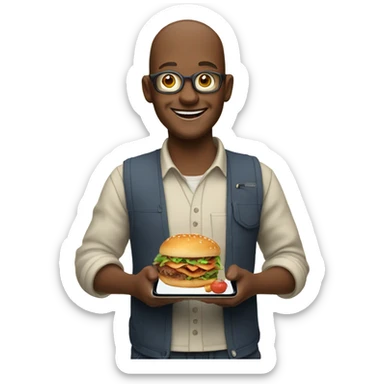 happy person with a smartphone showing food sticker