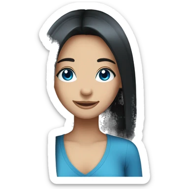 Smiling girl emoji with long black hair and blue eyes  sticker