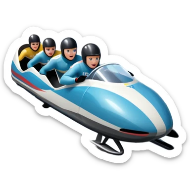 An icon featuring a sleek bobsled with athletes racing down an icy track at high speed, helmets on and bodies aligned for aerodynamics. Surrounded by icy curves, snowbanks, and a wintry mountain backdrop. Transparent background captures the thrill and precision of bobsleigh. sticker