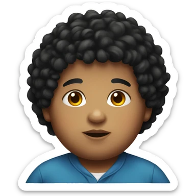 Obese, young boy, black curly hair. sticker