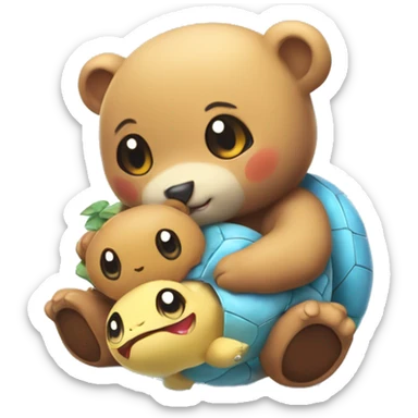 Cute bear cuddles with Pokémon squirtle  sticker