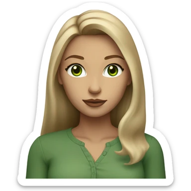 light tan skin, high cheekbone, solo dark blonde girl with green eyes,long sleeve shirt, skinny, long blow out hair, baddie, middle part, sultry sticker