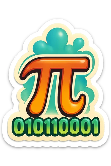  combine the π (pi) math symbol, binary code, and digital mist emerging from it. sticker